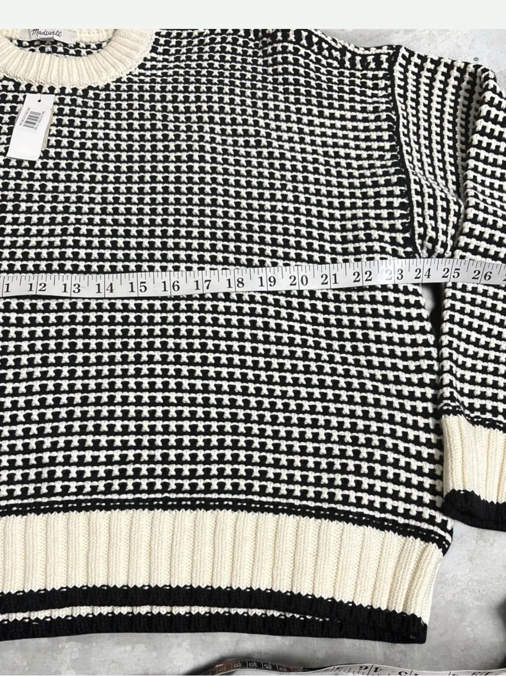 NWT Madewell Textured-Stitch Crewneck Sweater Ivory Black Stripe Size L